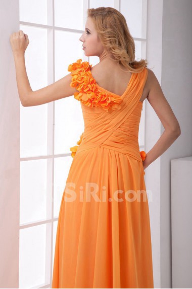 Chiffon V Neckline Sheath Dress with Hand-made Flower