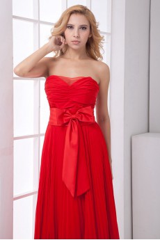 Chiffon Sweetheart Column Dress with Sash