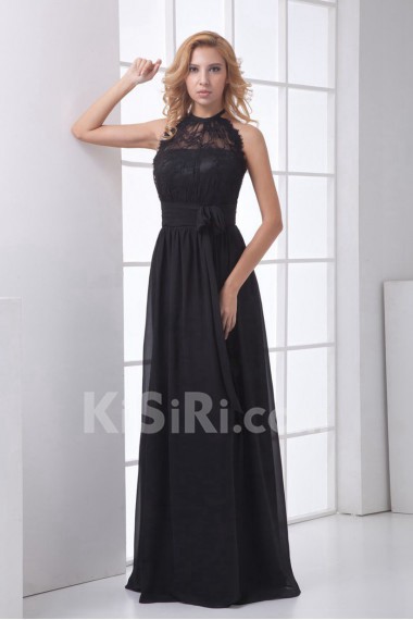 Chiffon Jewel Column Dress with Sash