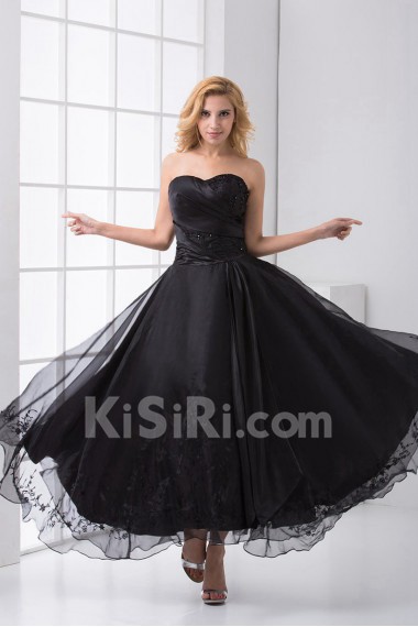 Organza Sweetheart Column Ankle-Length Dress with Embroidery