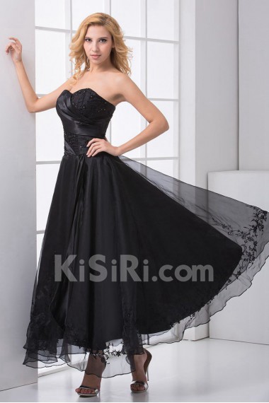 Organza Sweetheart Column Ankle-Length Dress with Embroidery