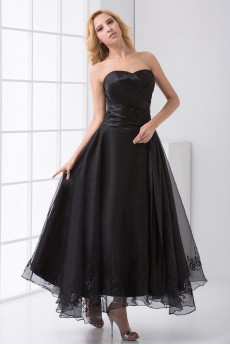 Organza Sweetheart Column Ankle-Length Dress with Embroidery