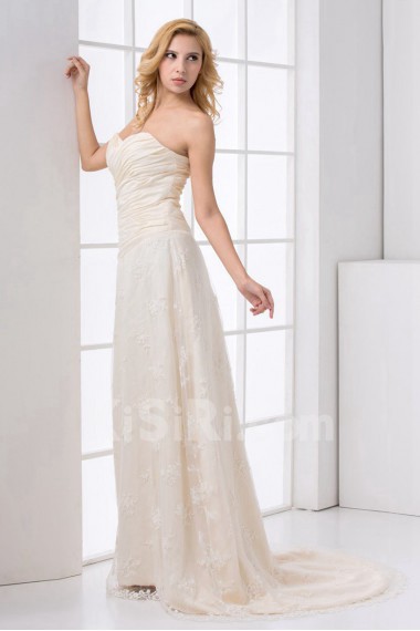 Lace Sweetheart A Line Dress with Crisscross Ruched Bodice