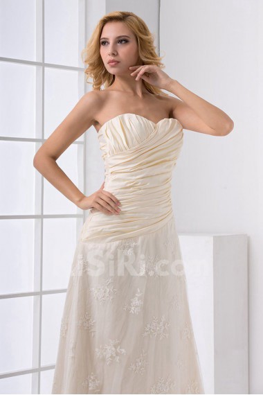 Lace Sweetheart A Line Dress with Crisscross Ruched Bodice