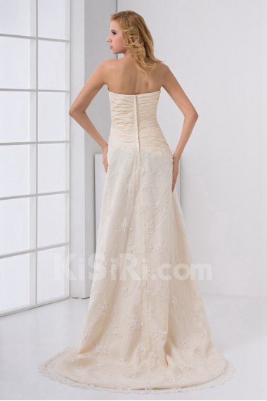 Lace Sweetheart A Line Dress with Crisscross Ruched Bodice