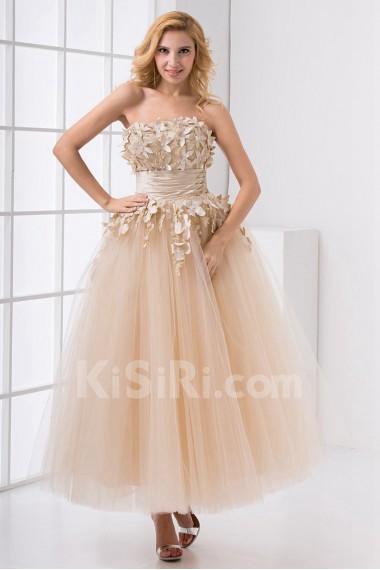 Net Strapless Ball Gown with Embroidery