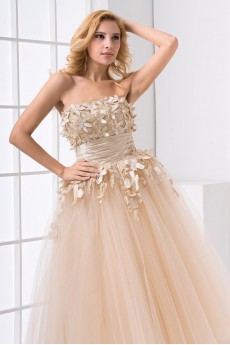 Net Strapless Ball Gown with Embroidery