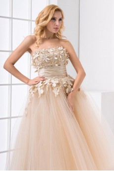 Net Strapless Ball Gown with Embroidery