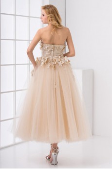 Net Strapless Ball Gown with Embroidery