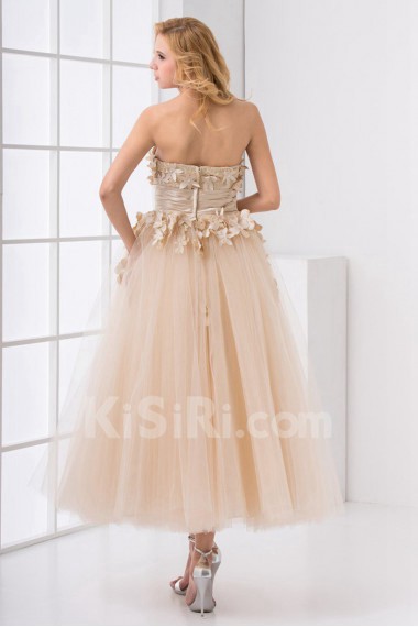 Net Strapless Ball Gown with Embroidery