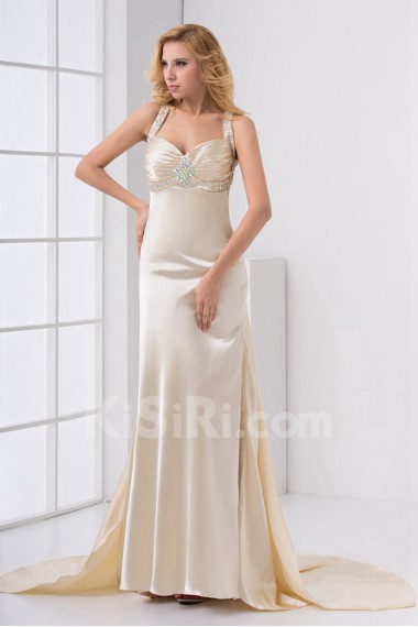 Satin Sweetheart Column Dress with Embroidery