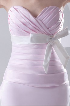 Satin Sweetheart Sheath Ankle-Length Dress with Crisscross Ruched Bodice