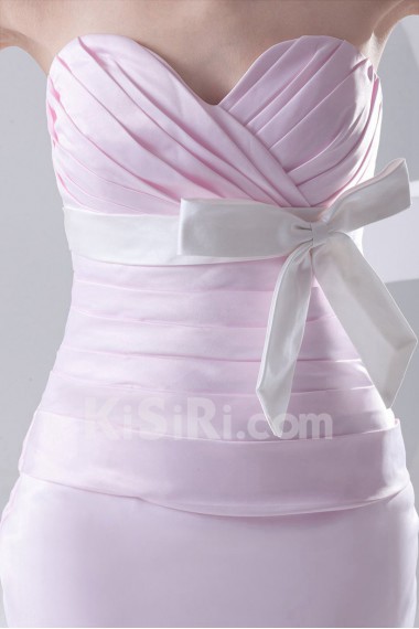 Satin Sweetheart Sheath Ankle-Length Dress with Crisscross Ruched Bodice