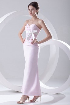 Satin Sweetheart Sheath Ankle-Length Dress with Crisscross Ruched Bodice