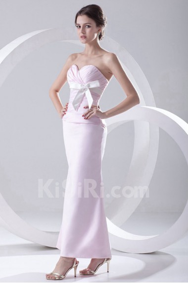 Satin Sweetheart Sheath Ankle-Length Dress with Crisscross Ruched Bodice