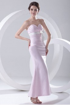 Satin Sweetheart Sheath Ankle-Length Dress with Crisscross Ruched Bodice