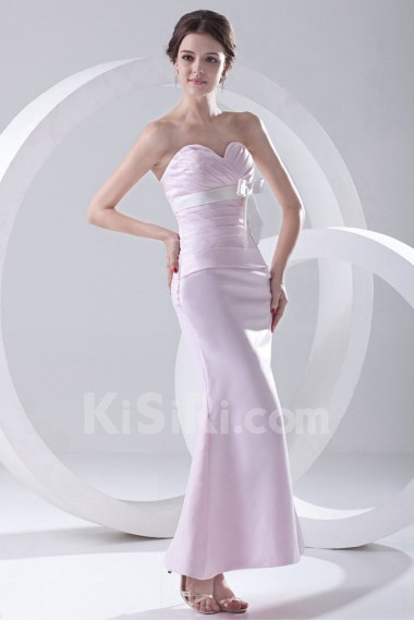 Satin Sweetheart Sheath Ankle-Length Dress with Crisscross Ruched Bodice