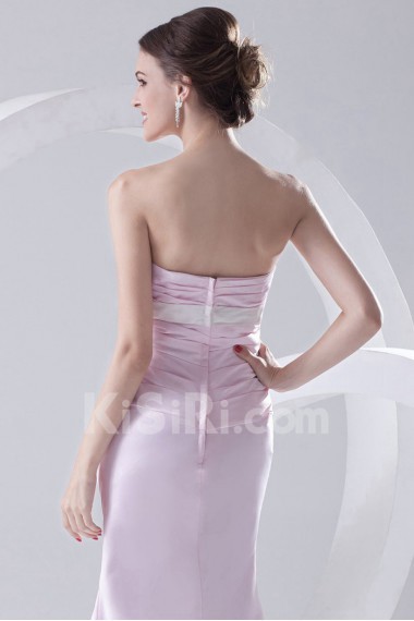 Satin Sweetheart Sheath Ankle-Length Dress with Crisscross Ruched Bodice