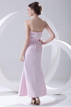 Satin Sweetheart Sheath Ankle-Length Dress with Crisscross Ruched Bodice