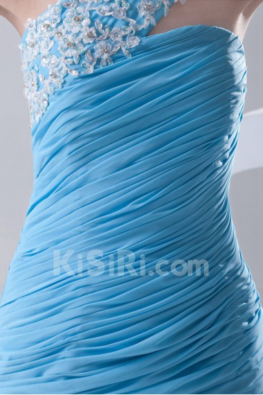 Chiffon One Shoulder Sheath Dress with Directionally Ruched Bodice