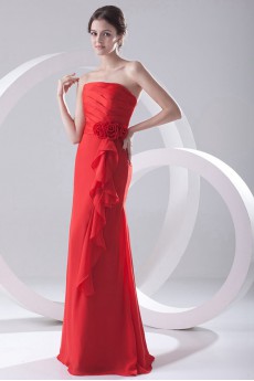 Chiffon Strapless Column Dress with Hand-made Flower