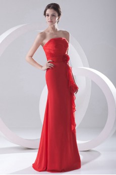 Chiffon Strapless Column Dress with Hand-made Flower