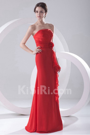 Chiffon Strapless Column Dress with Hand-made Flower