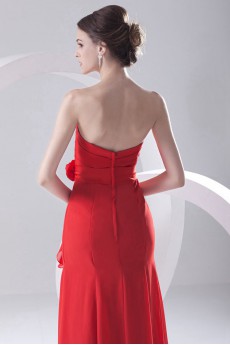 Chiffon Strapless Column Dress with Hand-made Flower