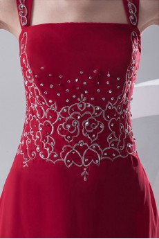 Chiffon Strapless A Line Dress with Embroidery