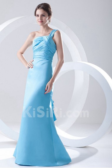 Satin One Shoulder A Line Dress with Crisscross Ruched Bodice