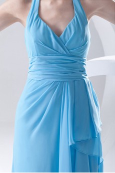 Chiffon Halter Column Dress with Sash