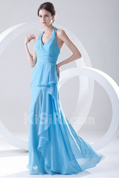 Chiffon Halter Column Dress with Sash