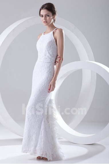 Lace Jewel Sheath Feather Dress