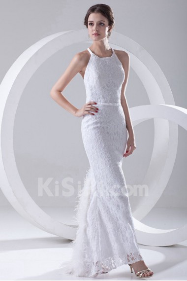 Lace Jewel Sheath Feather Dress