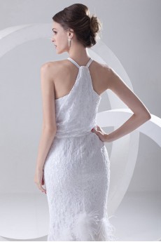 Lace Jewel Sheath Feather Dress