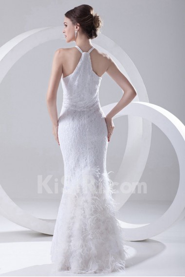 Lace Jewel Sheath Feather Dress