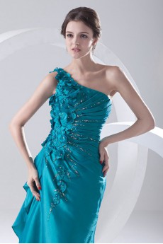 Taffeta Asymmetrical A Line Dress with Embroidery