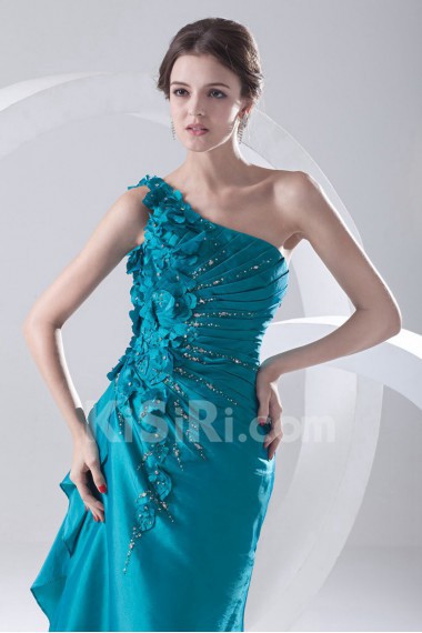 Taffeta Asymmetrical A Line Dress with Embroidery