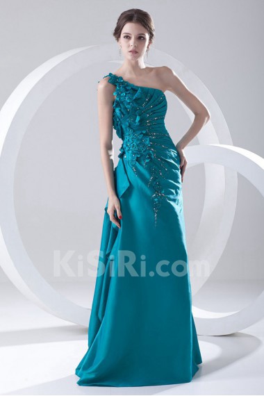 Taffeta Asymmetrical A Line Dress with Embroidery