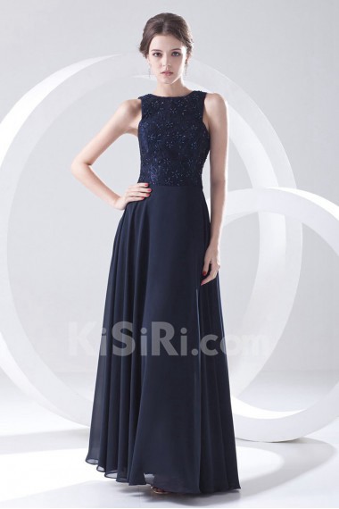 Chiffon Jewel Column Dress with Embroidery