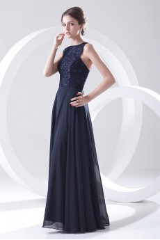 Chiffon Jewel Column Dress with Embroidery