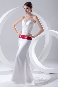 Satin Strapless Sheath Dress with Sash