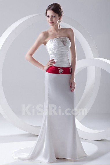 Satin Strapless Sheath Dress with Sash