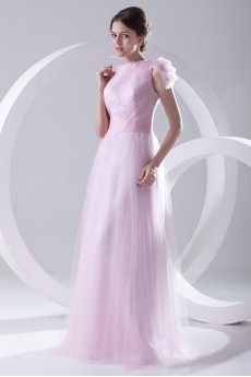 Satin and Net A Line Floor Length Dress with Sash