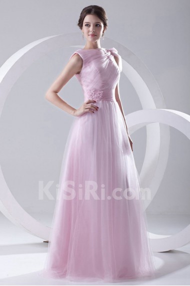 Satin and Net A Line Floor Length Dress with Sash