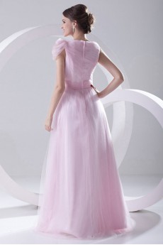 Satin and Net A Line Floor Length Dress with Sash