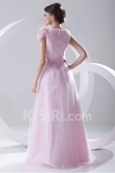 Satin and Net A Line Floor Length Dress with Sash