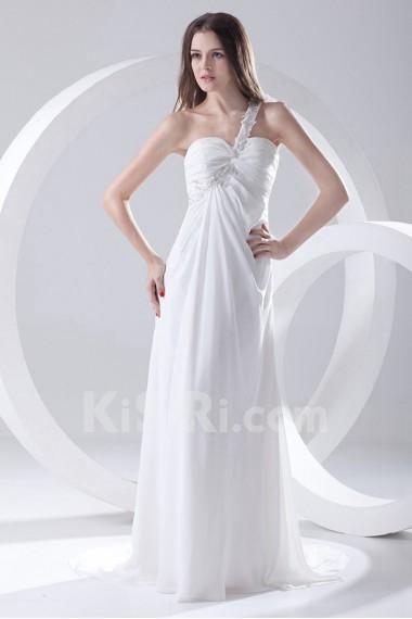 Chiffon One Shoulder Column Floor Length Dress with Embroidery