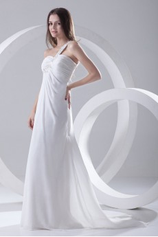 Chiffon One Shoulder Column Floor Length Dress with Embroidery