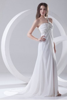 Chiffon One Shoulder Column Floor Length Dress with Embroidery